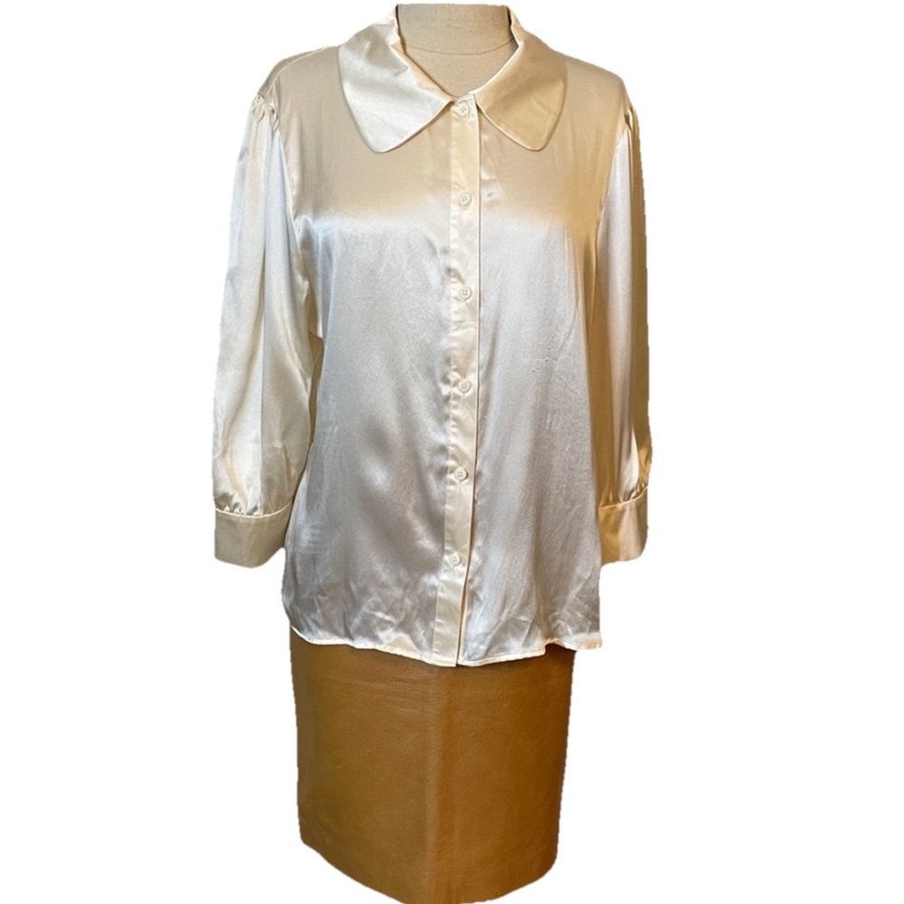 Emanuel Ungaro Cream Silk Blouse Size 16 Luxury Designer Button-Up  Elegant Top